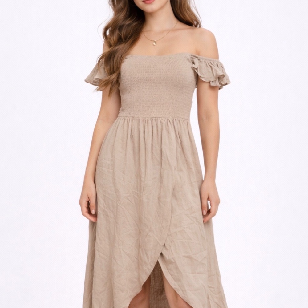 Off-Shoulder High-Low Dress | Women’s Large | Open Tie Back | Built-In Shorts - Picture 1 of 2
